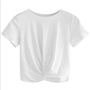NWOT White Crop Top Tie Front Tee Shirt Twist T